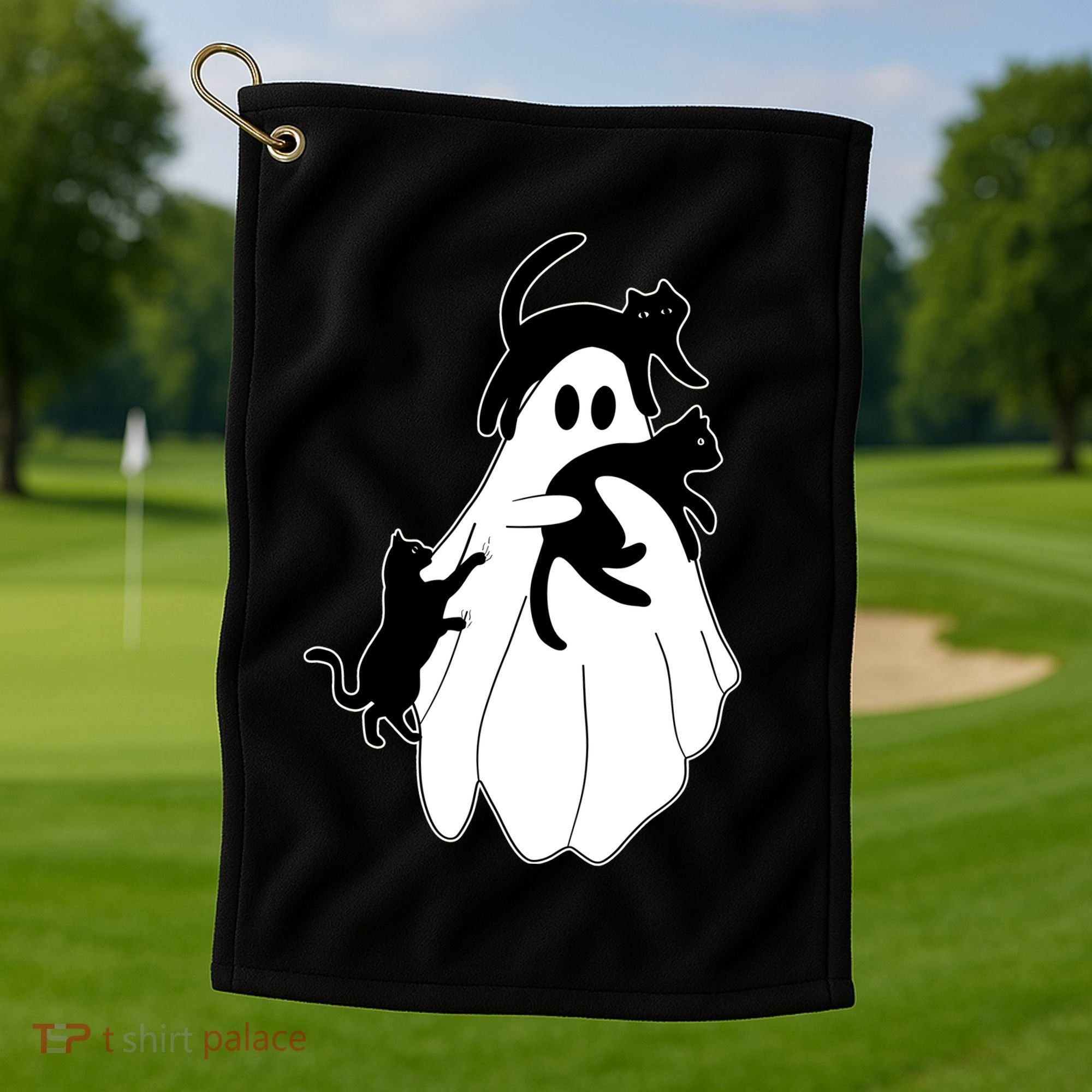 Spooky Ghost Funny Cat Lover Golf Towel