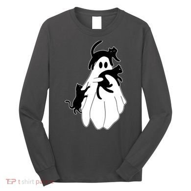 Spooky Ghost Funny Cat Lover Long Sleeve Shirt