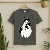Spooky Ghost Funny Cat Lover T-Shirt thumb 2