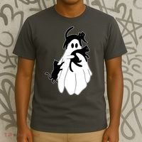 Spooky Ghost Funny Cat Lover T-Shirt thumb 3