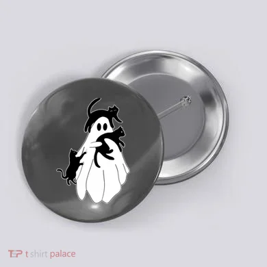 Spooky Ghost Funny Cat Lover Button