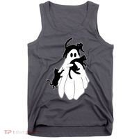 Spooky Ghost Funny Cat Lover Tank Top thumb 0