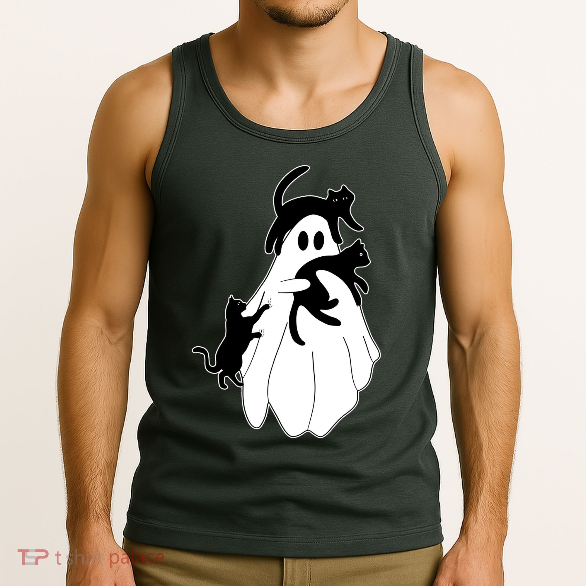 Spooky Ghost Funny Cat Lover Tank Top