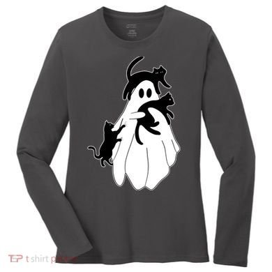 Spooky Ghost Funny Cat Lover Women's Long Sleeve Shirt