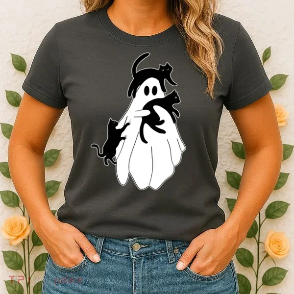Spooky Ghost Funny Cat Lover Women's T-Shirt