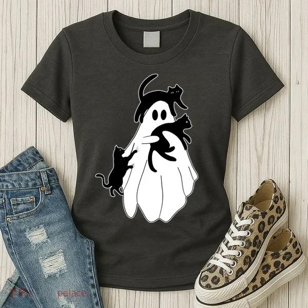 Spooky Ghost Funny Cat Lover Women's T-Shirt
