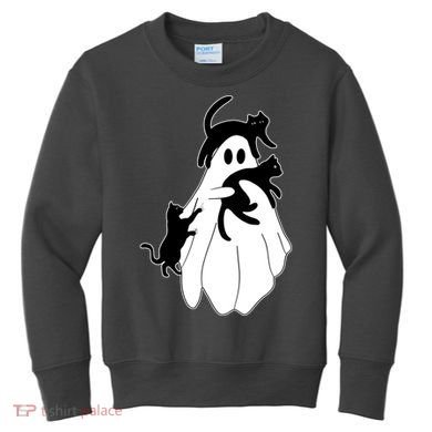 Spooky Ghost Funny Cat Lover Kids Sweatshirt