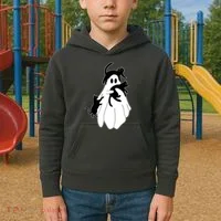 Spooky Ghost Funny Cat Lover Kids Hoodie thumb 2