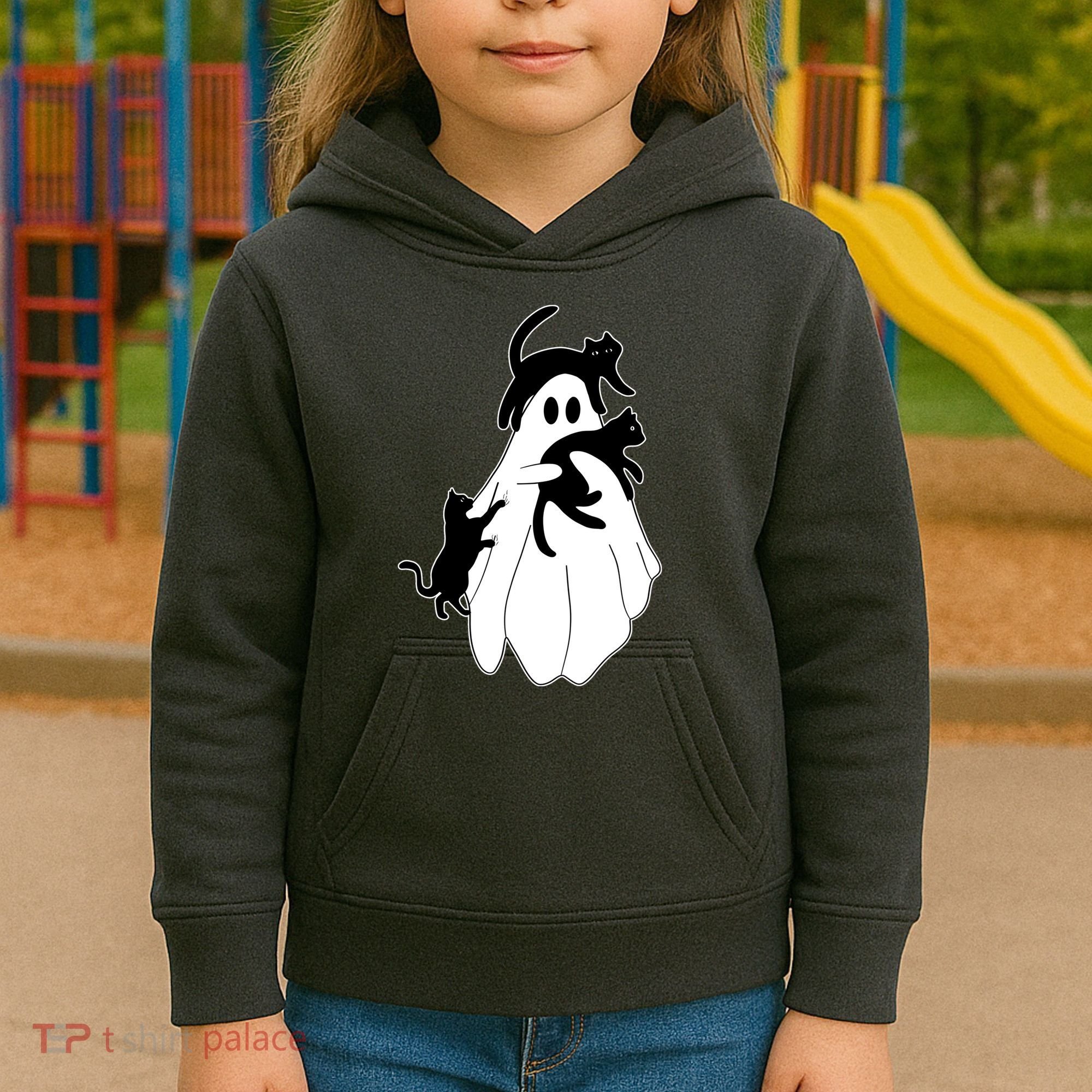 Spooky Ghost Funny Cat Lover Kids Hoodie
