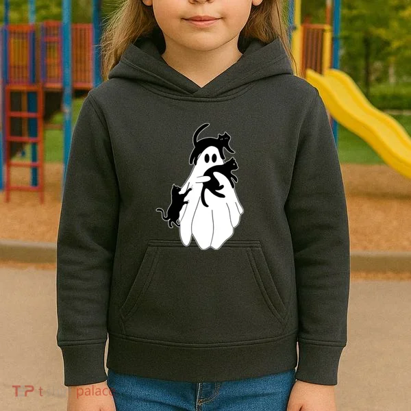 Spooky Ghost Funny Cat Lover Kids Hoodie