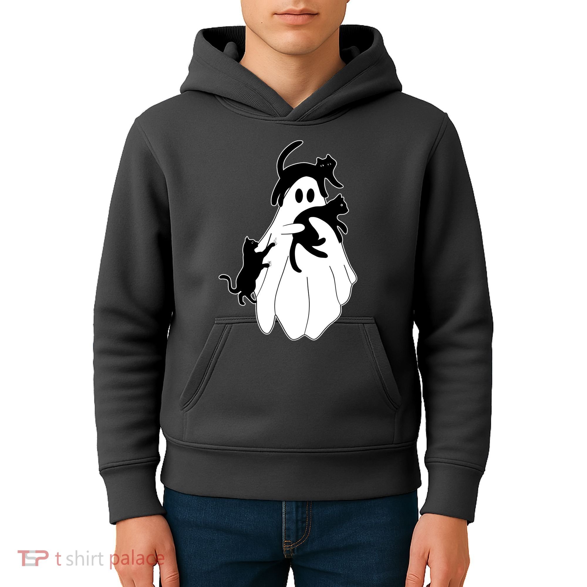 Spooky Ghost Funny Cat Lover Kids Hoodie
