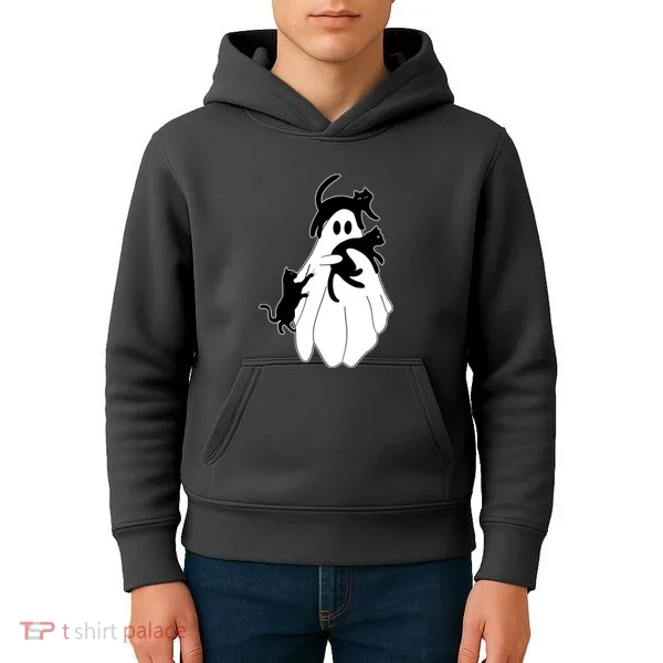 Spooky Ghost Funny Cat Lover Kids Hoodie