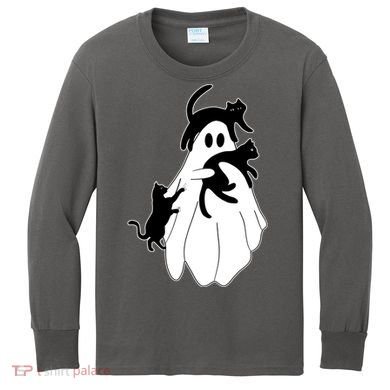 Spooky Ghost Funny Cat Lover Kids Long Sleeve Shirt