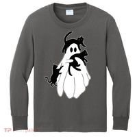Spooky Ghost Funny Cat Lover Kids Long Sleeve Shirt thumb 0