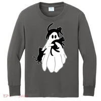 Spooky Ghost Funny Cat Lover Kids Long Sleeve Shirt thumb 0