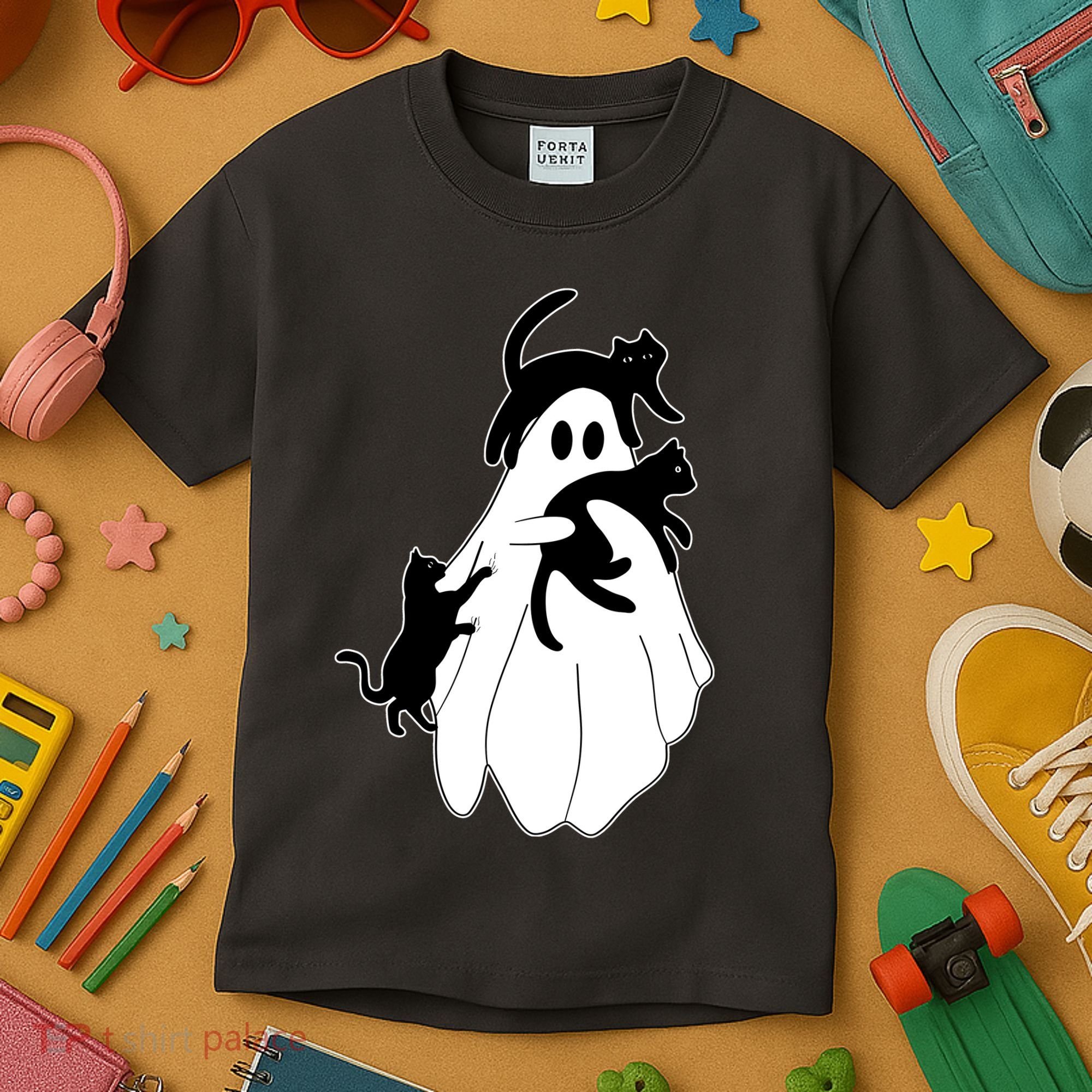 Spooky Ghost Funny Cat Lover Kids T-Shirt