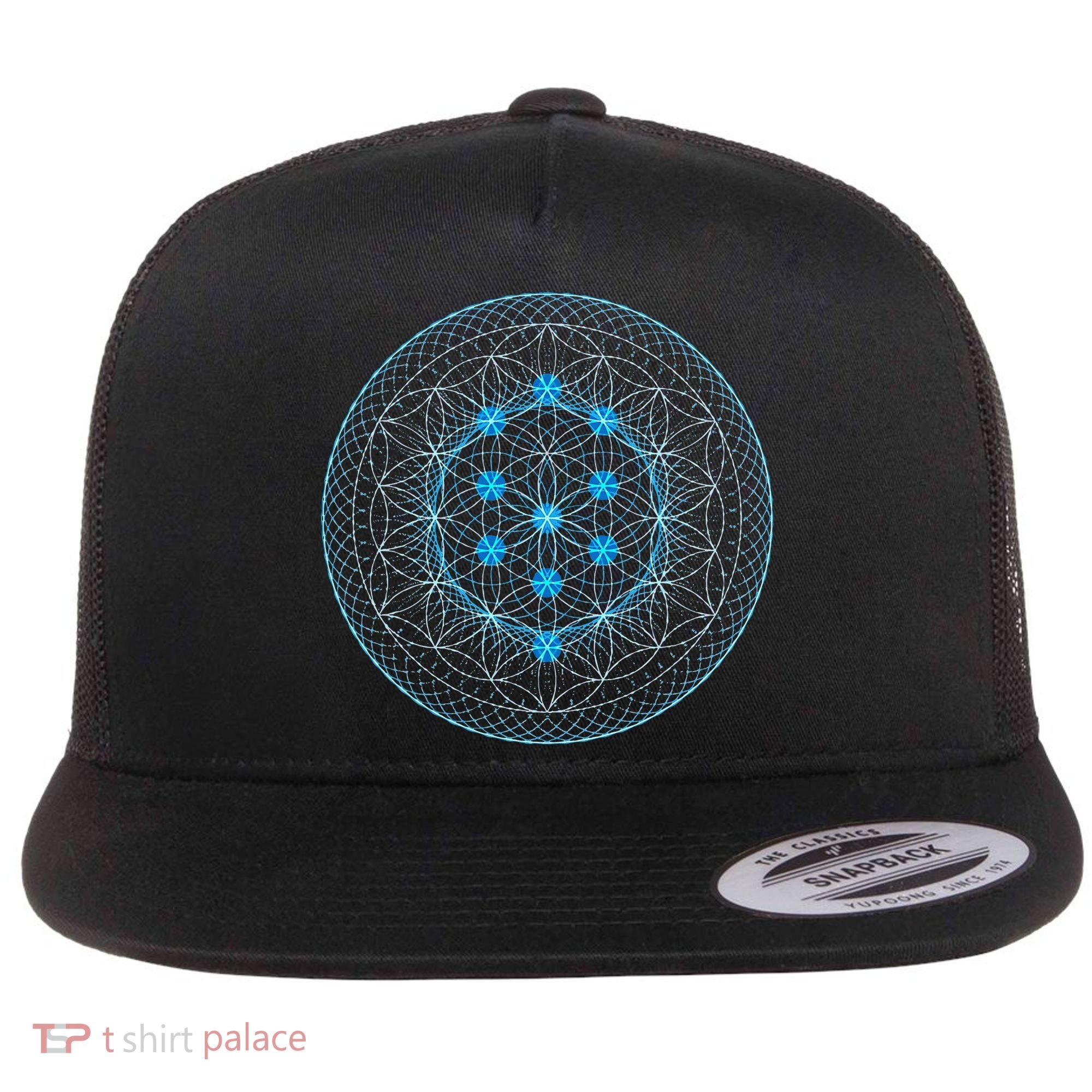 Sacred Geometry Flower Of Life With Kabbalah Flat Bill Trucker Hat