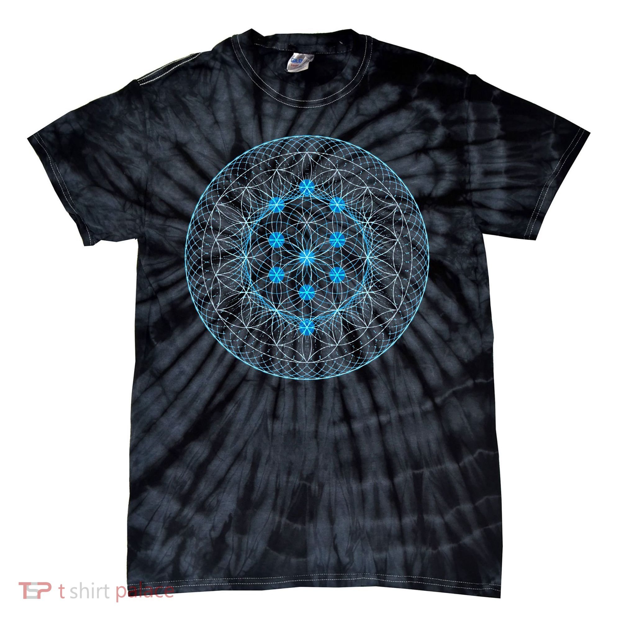 Sacred Geometry Flower Of Life With Kabbalah Tie-Dye T-Shirt