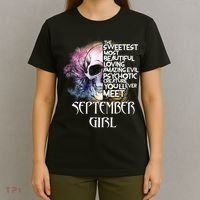 September Girl Funny Birthday Skull Woman T-Shirt thumb 4