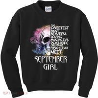 September Girl Funny Birthday Skull Woman Kids Sweatshirt thumb 0