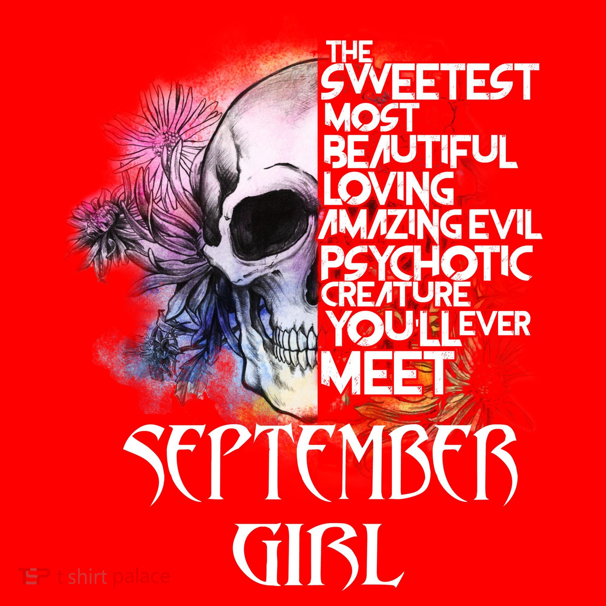 September Girl Funny Birthday Skull Woman Santa Hat