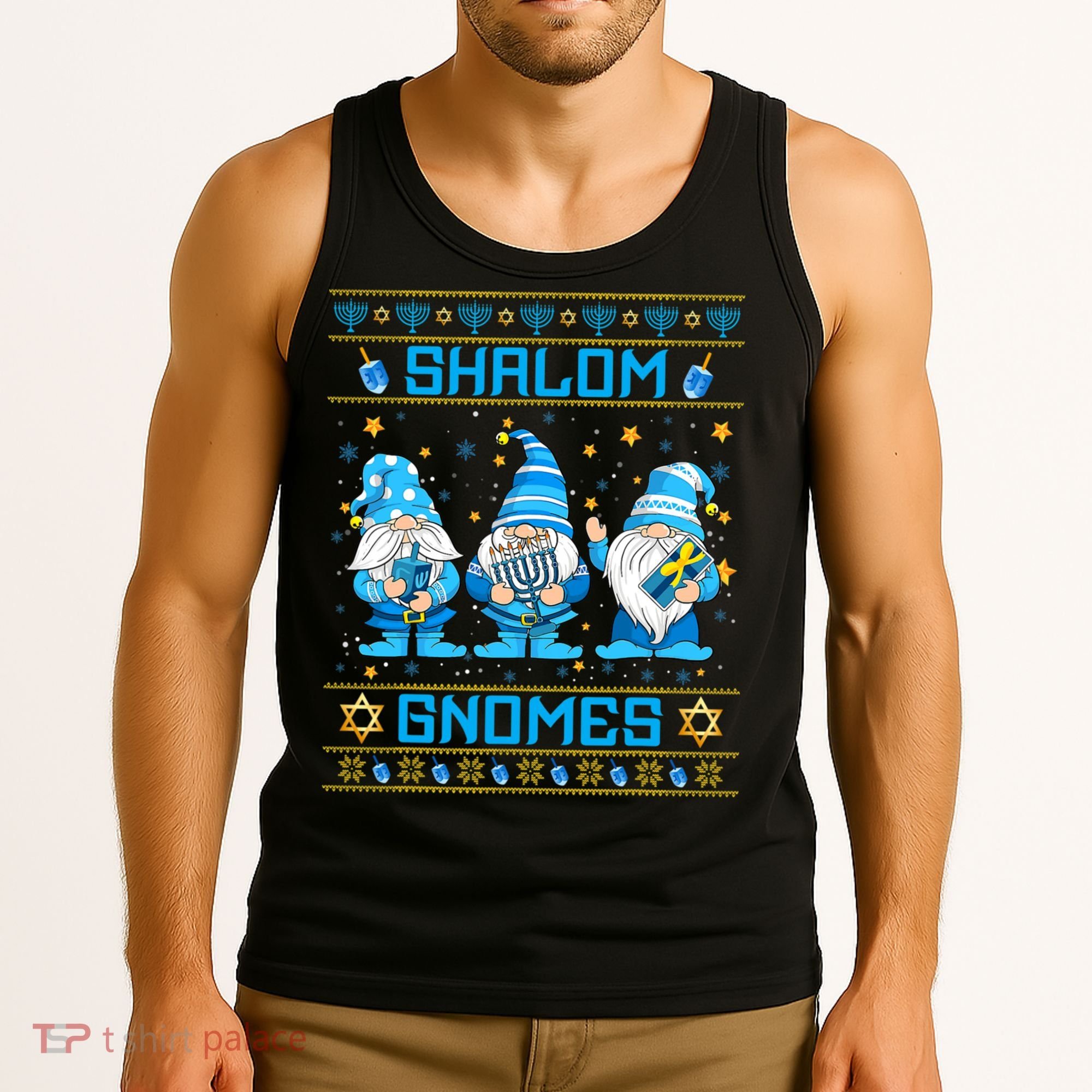 Shalom Gnomes Funny Ugly Hanukkah Sweater Chanukah Tank Top