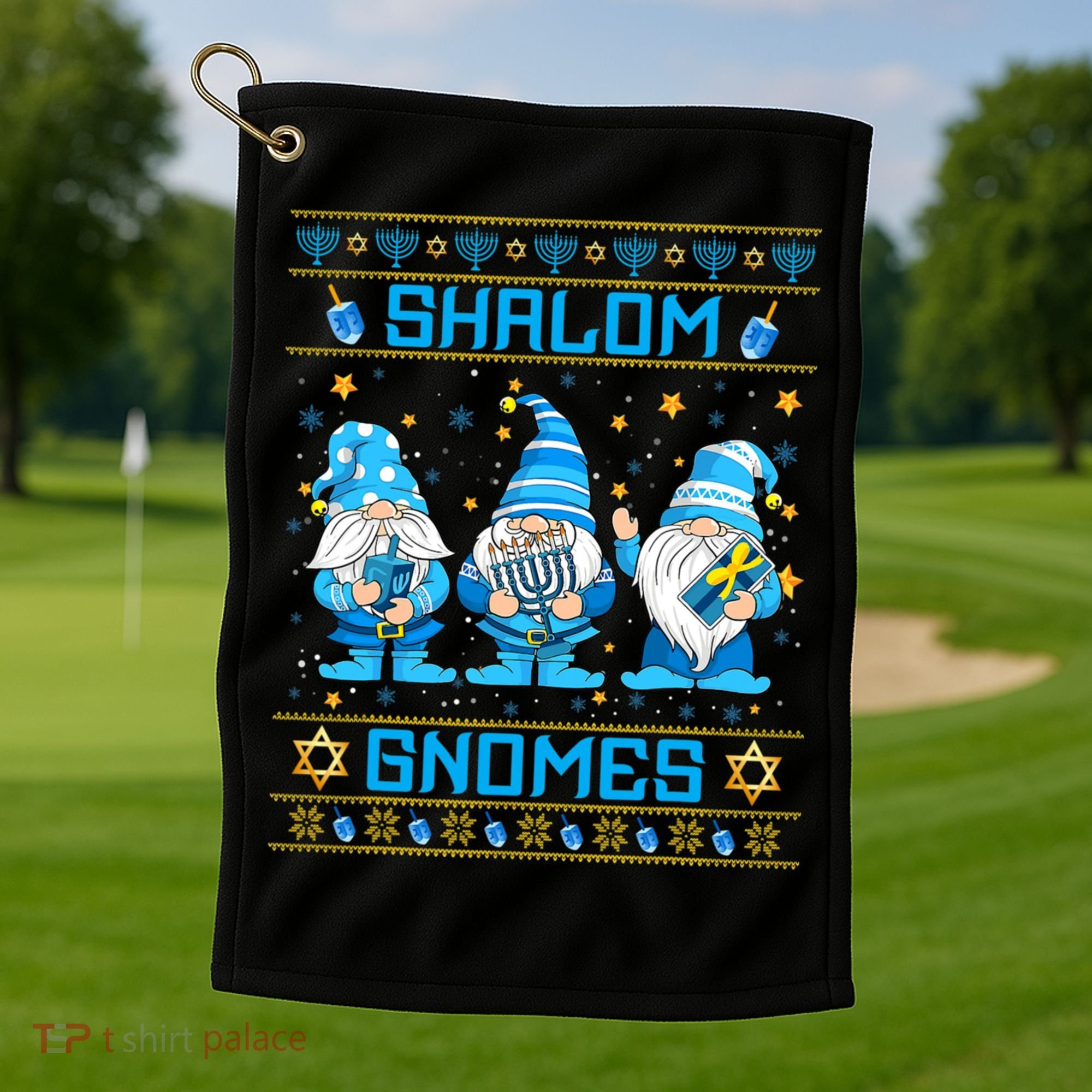Shalom Gnomes Funny Ugly Hanukkah Sweater Chanukah Golf Towel