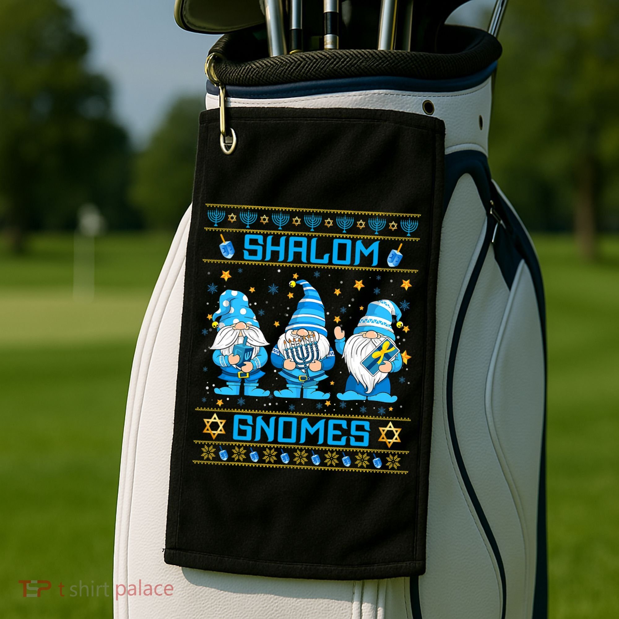 Shalom Gnomes Funny Ugly Hanukkah Sweater Chanukah Golf Towel