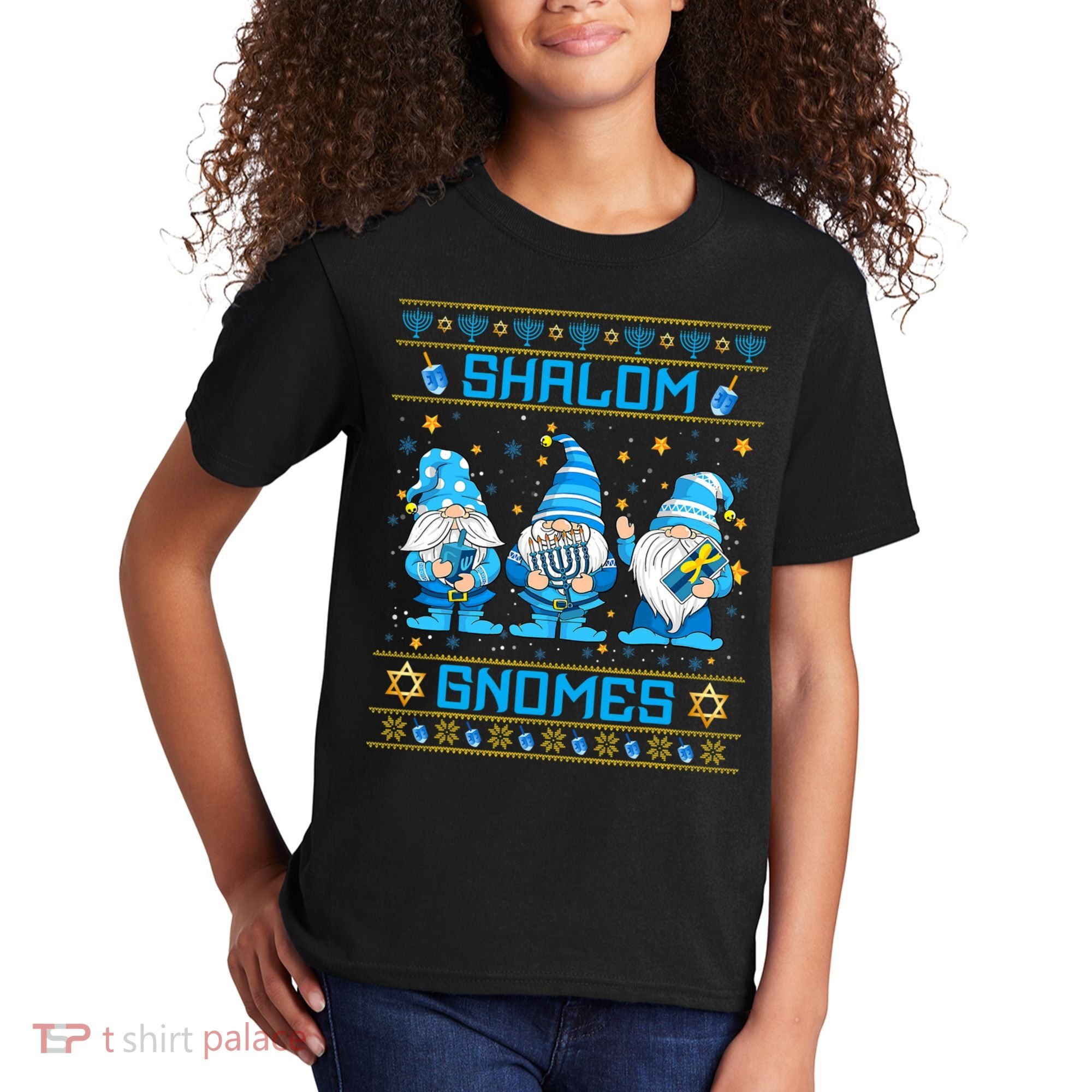 Shalom Gnomes Funny Ugly Hanukkah Sweater Chanukah Kids T-Shirt