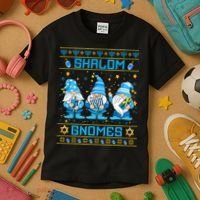 Shalom Gnomes Funny Ugly Hanukkah Sweater Chanukah Kids T-Shirt thumb 3
