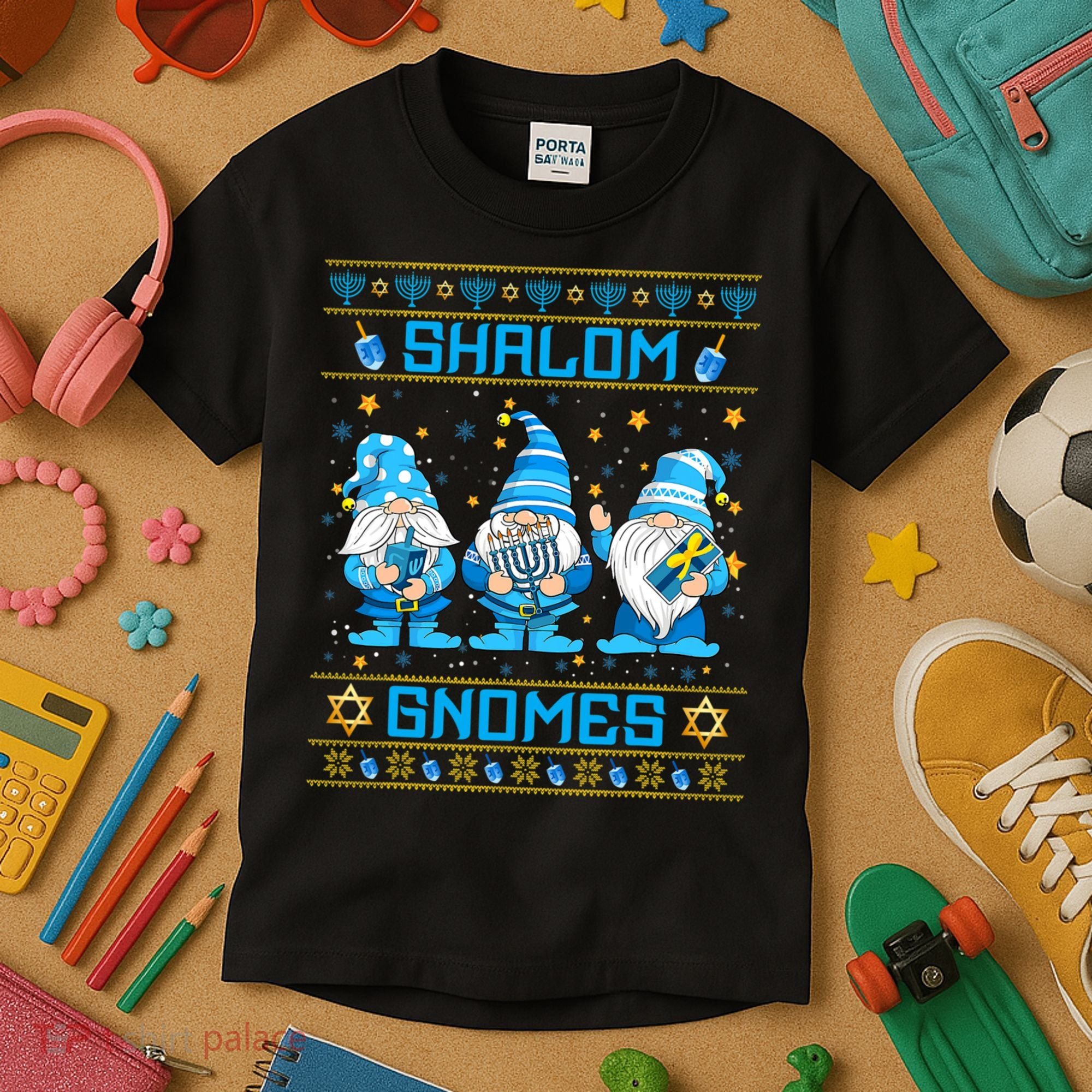 Shalom Gnomes Funny Ugly Hanukkah Sweater Chanukah Kids T-Shirt
