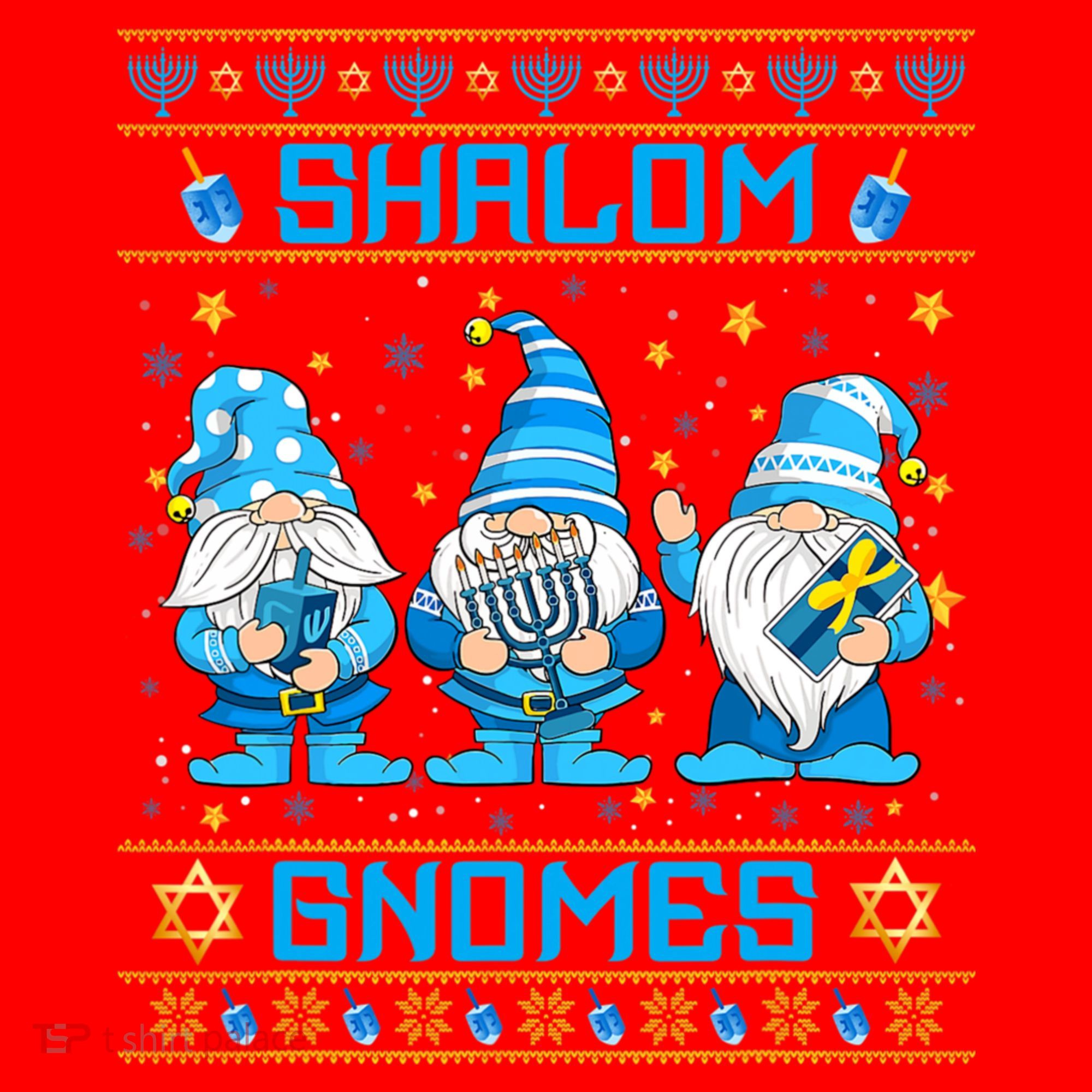 Shalom Gnomes Funny Ugly Hanukkah Sweater Chanukah Santa Hat