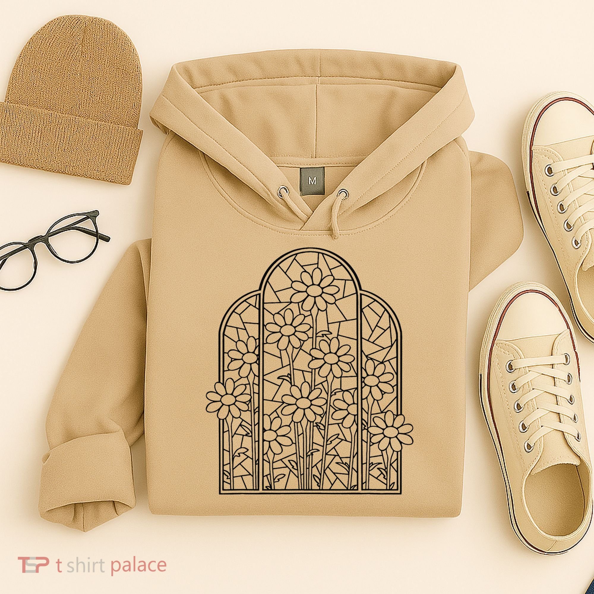 Stained Glass Flower Wildflower Kaleidoscope Church Window Hoodie