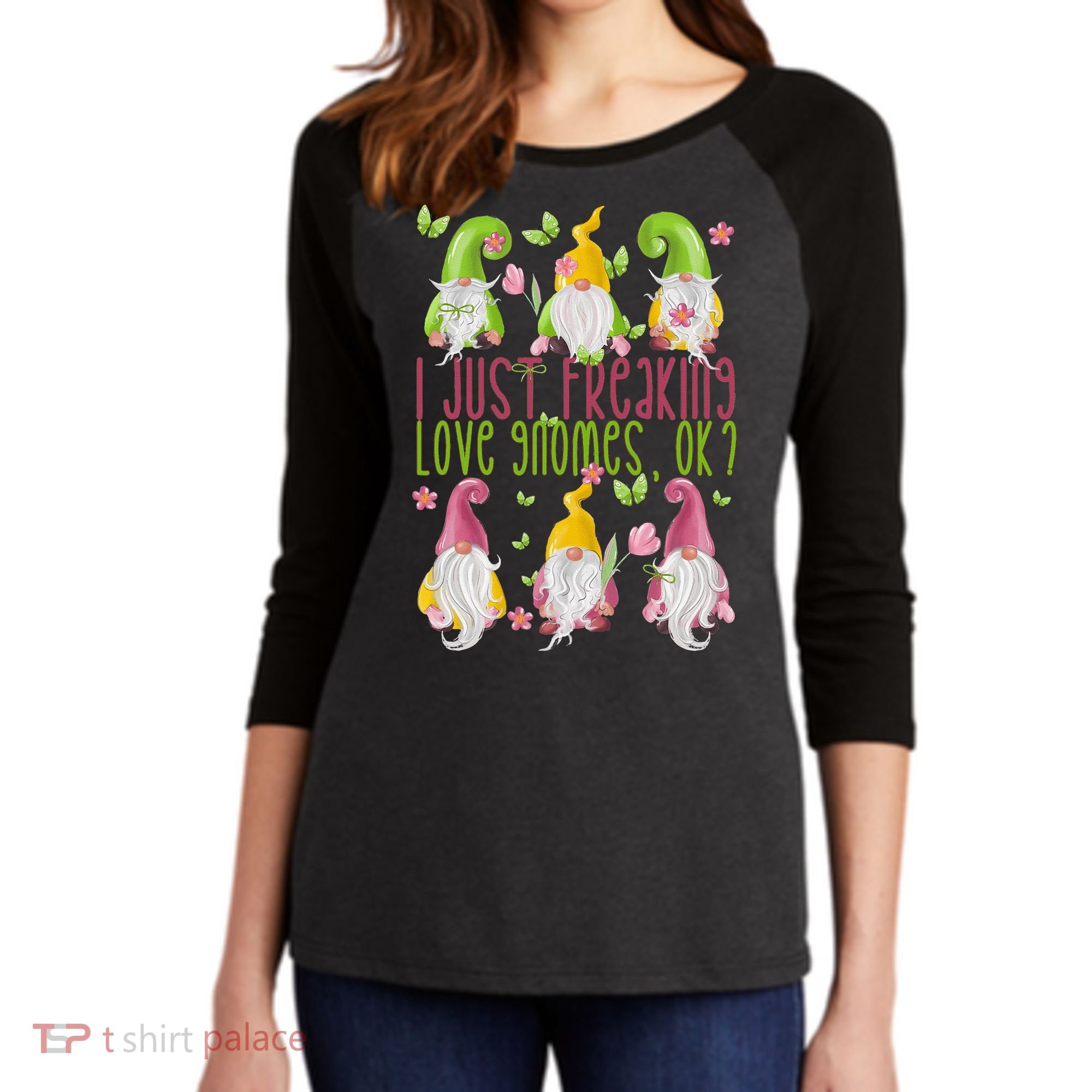 Spring Gnome For Summer I Just Freaking Love Gnomes Women's Tri-Blend 3/4-Sleeve Raglan Shirt