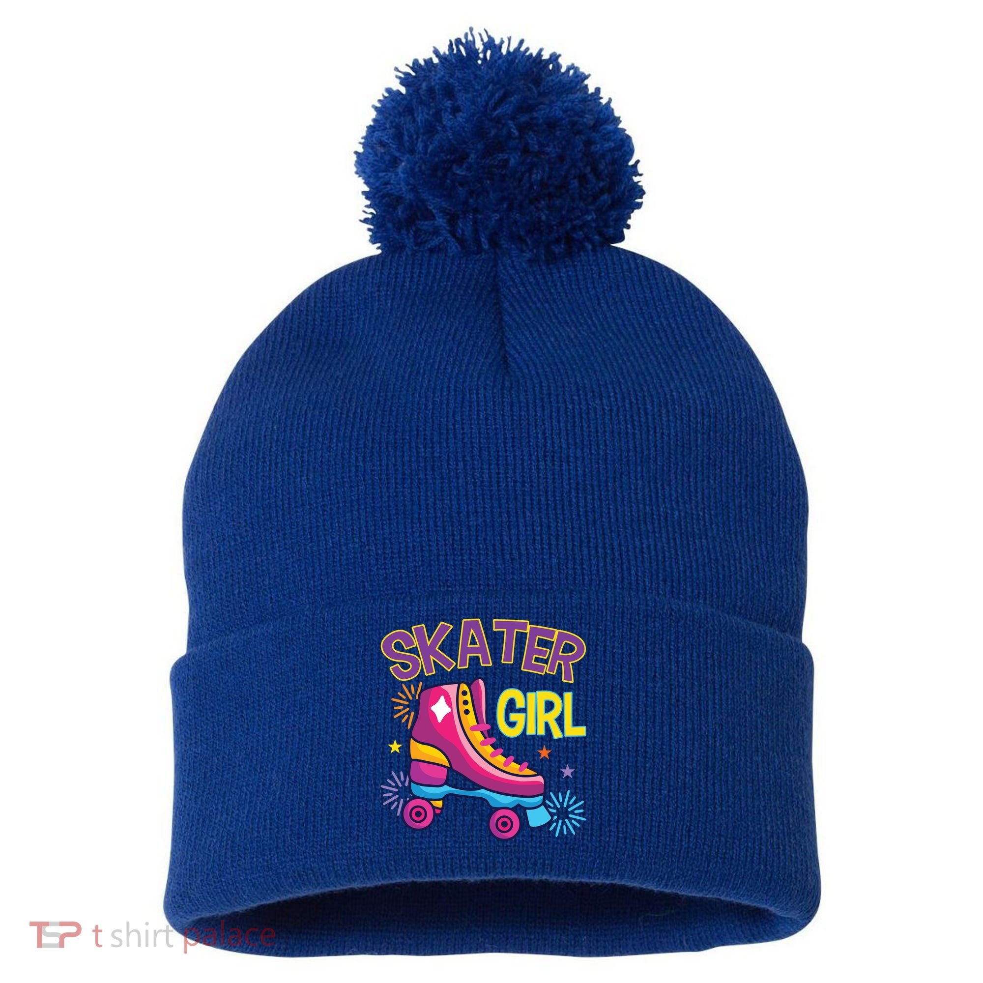 Skater Girl Graphic Roller Skates Inline Skating Skate Sport Cool Gift Pom Pom 12in Knit Beanie