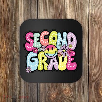 Second Grade Groovy Happy First Day Of School Bright Dots Coaster