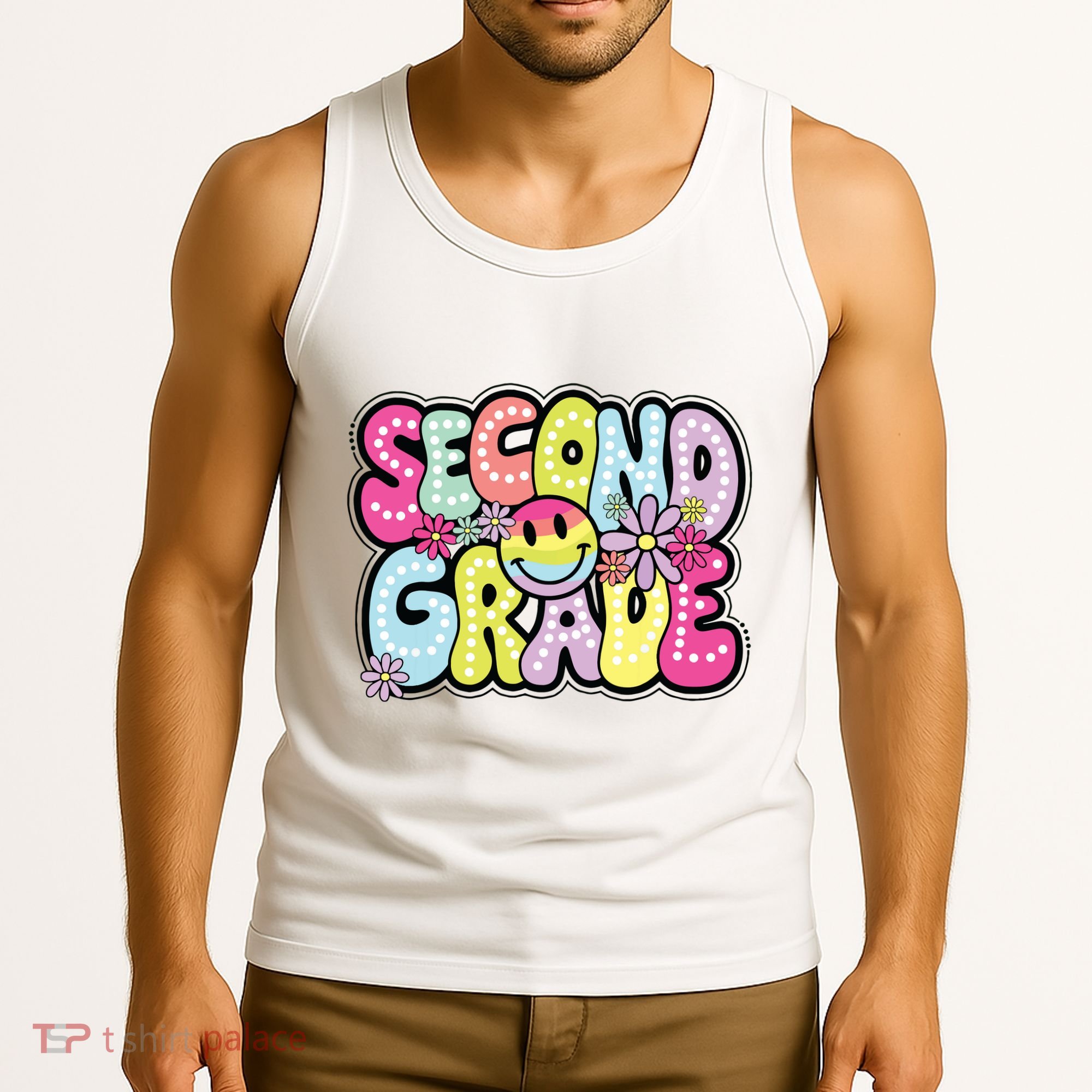 Second Grade Groovy Happy First Day Of School Bright Dots Tank Top