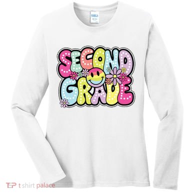 Second Grade Groovy Happy First Day Of School Bright Dots Women's Long Sleeve Shirt