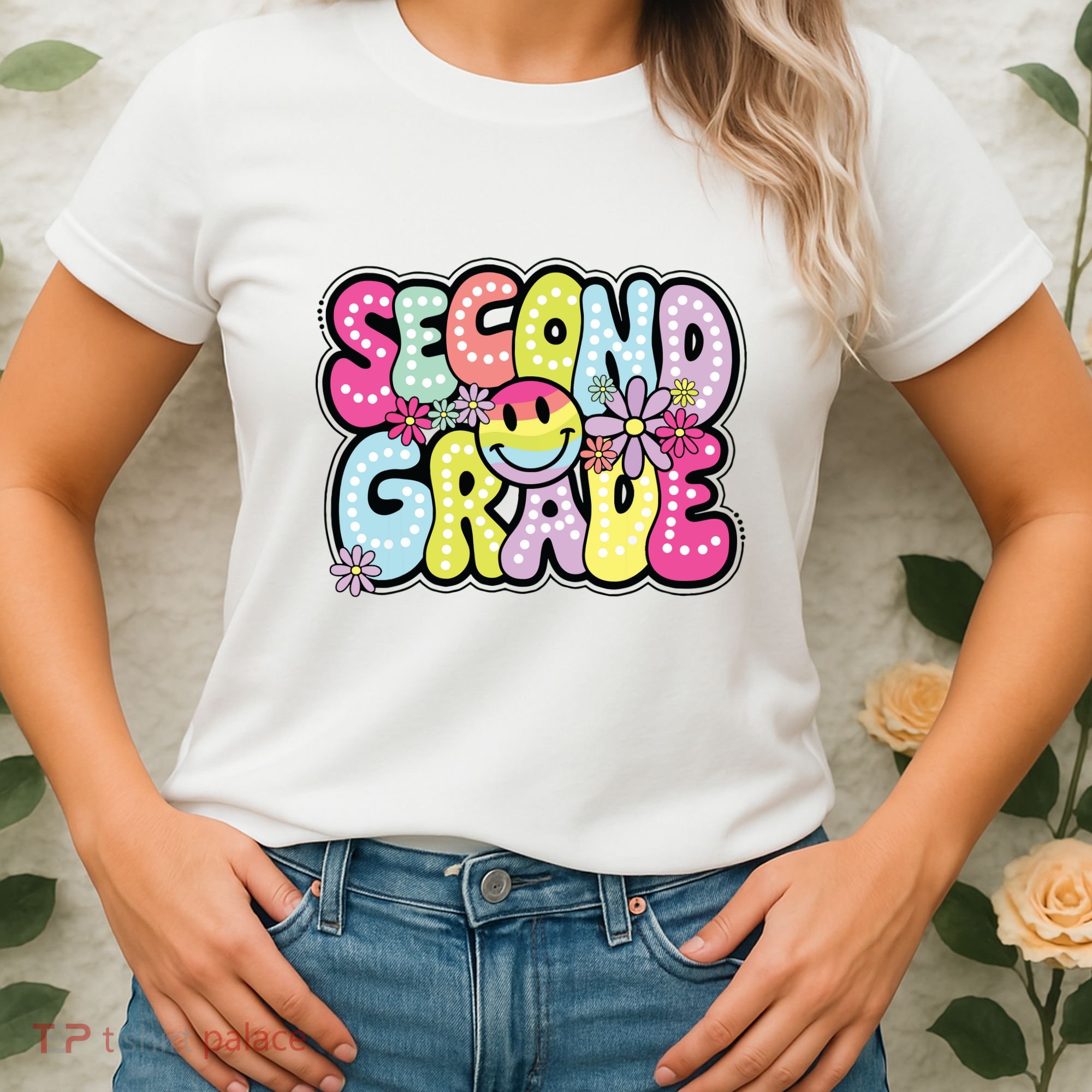 Second Grade Groovy Happy First Day Of School Bright Dots Women's T-Shirt