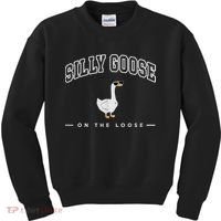 Silly Goose Goose On The Loose Funny Silly Goose University Kids Sweatshirt thumb 0