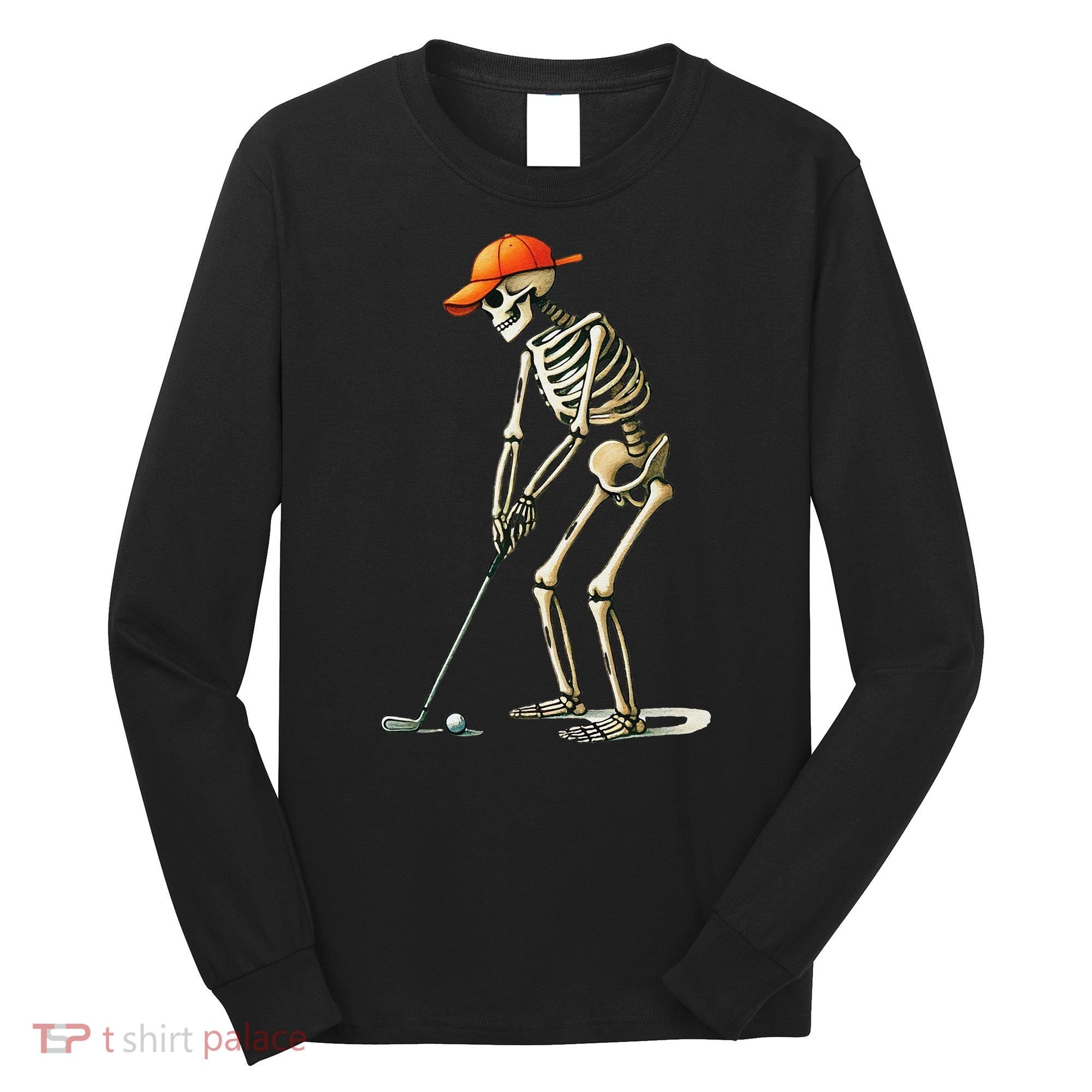 Skeleton Golf Halloween Golfer Golf Player Funny Gift Long Sleeve Shirt