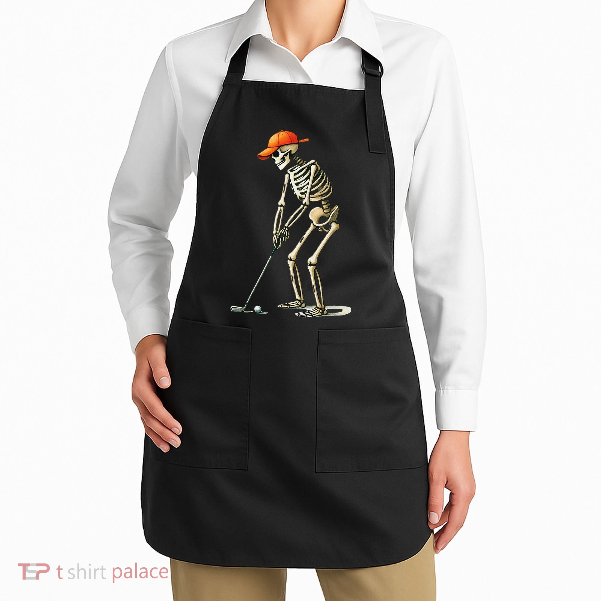 Skeleton Golf Halloween Golfer Golf Player Funny Gift Apron