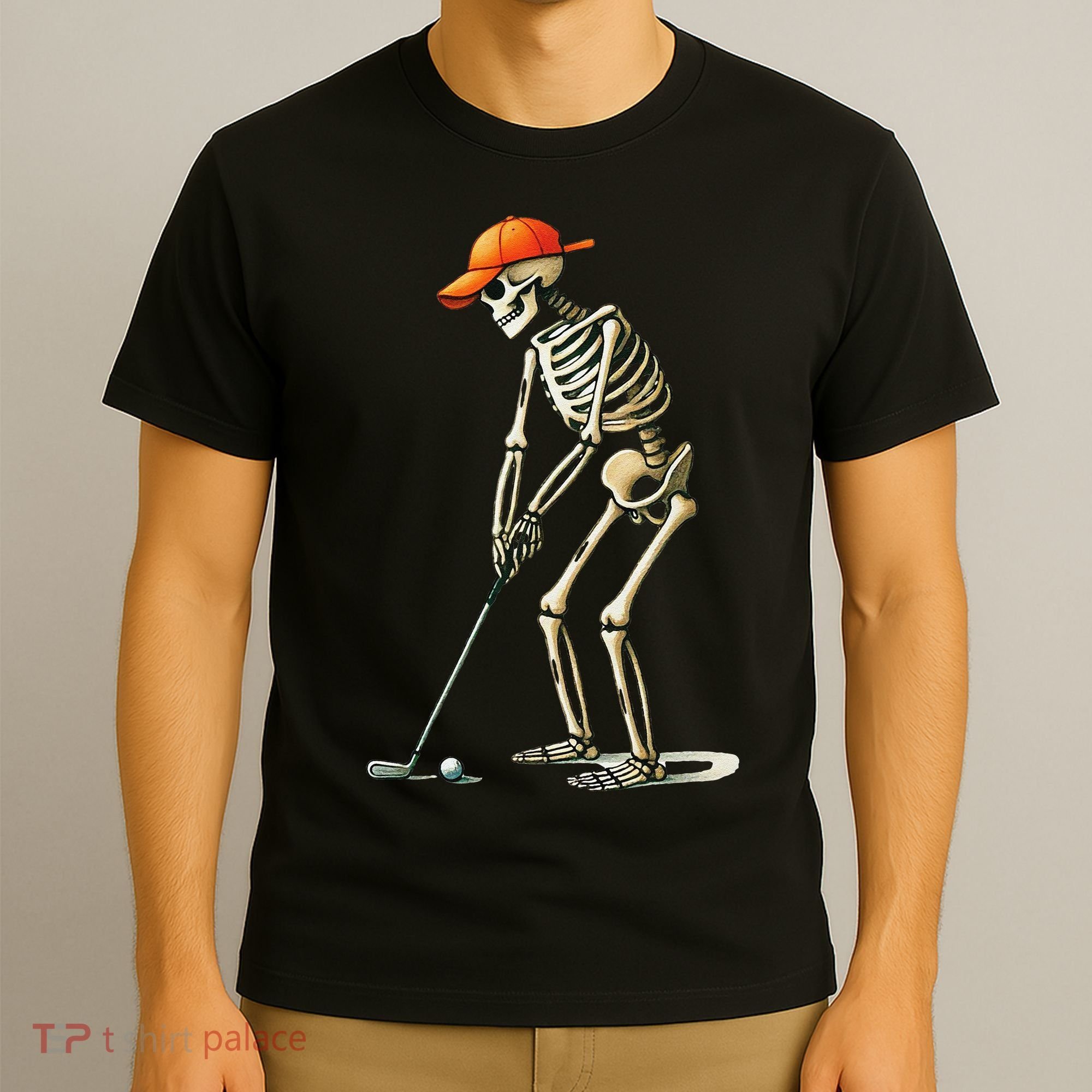 Skeleton Golf Halloween Golfer Golf Player Funny Gift T-Shirt