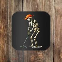 Skeleton Golf Halloween Golfer Golf Player Funny Gift Coaster thumb 0