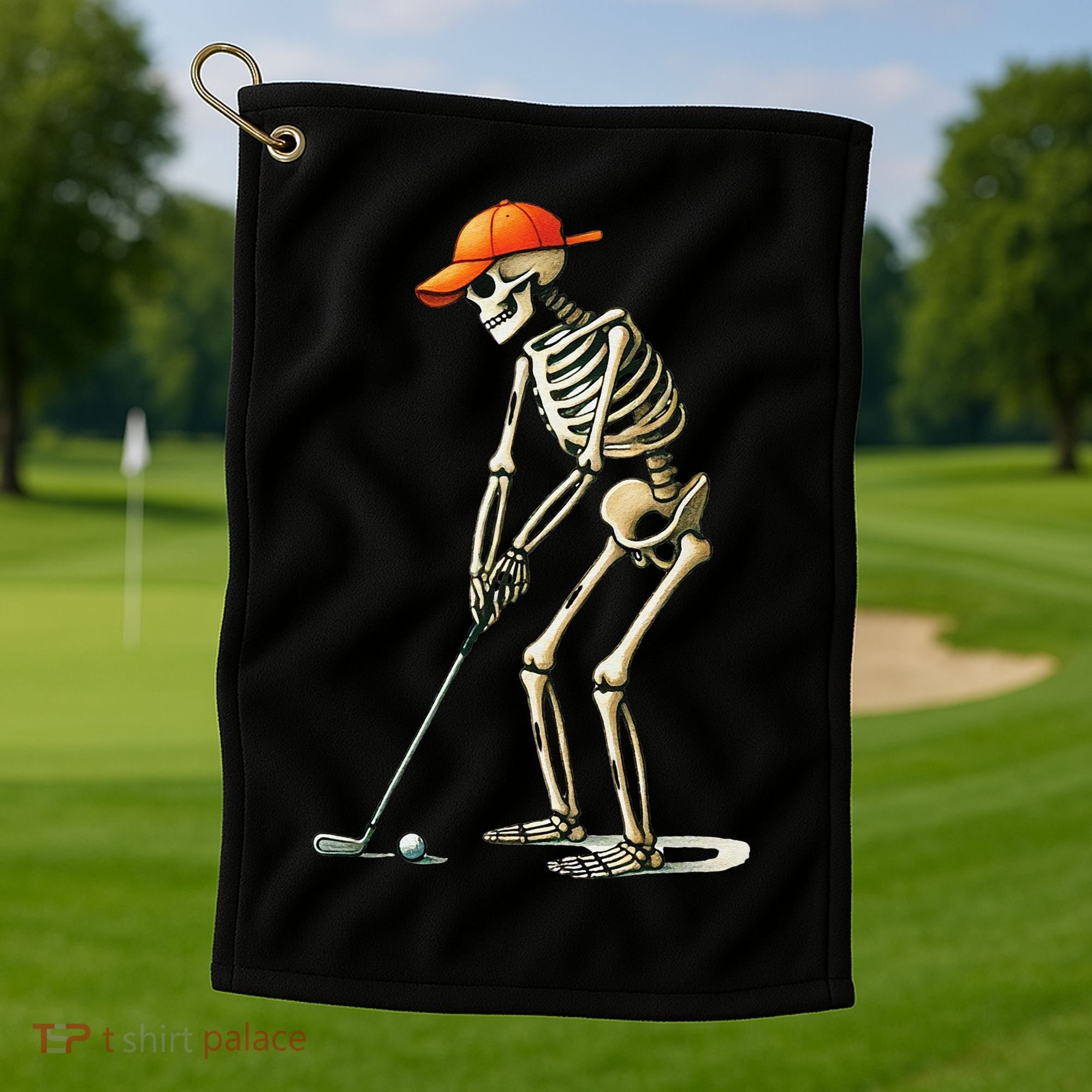 Skeleton Golf Halloween Golfer Golf Player Funny Gift Golf Towel