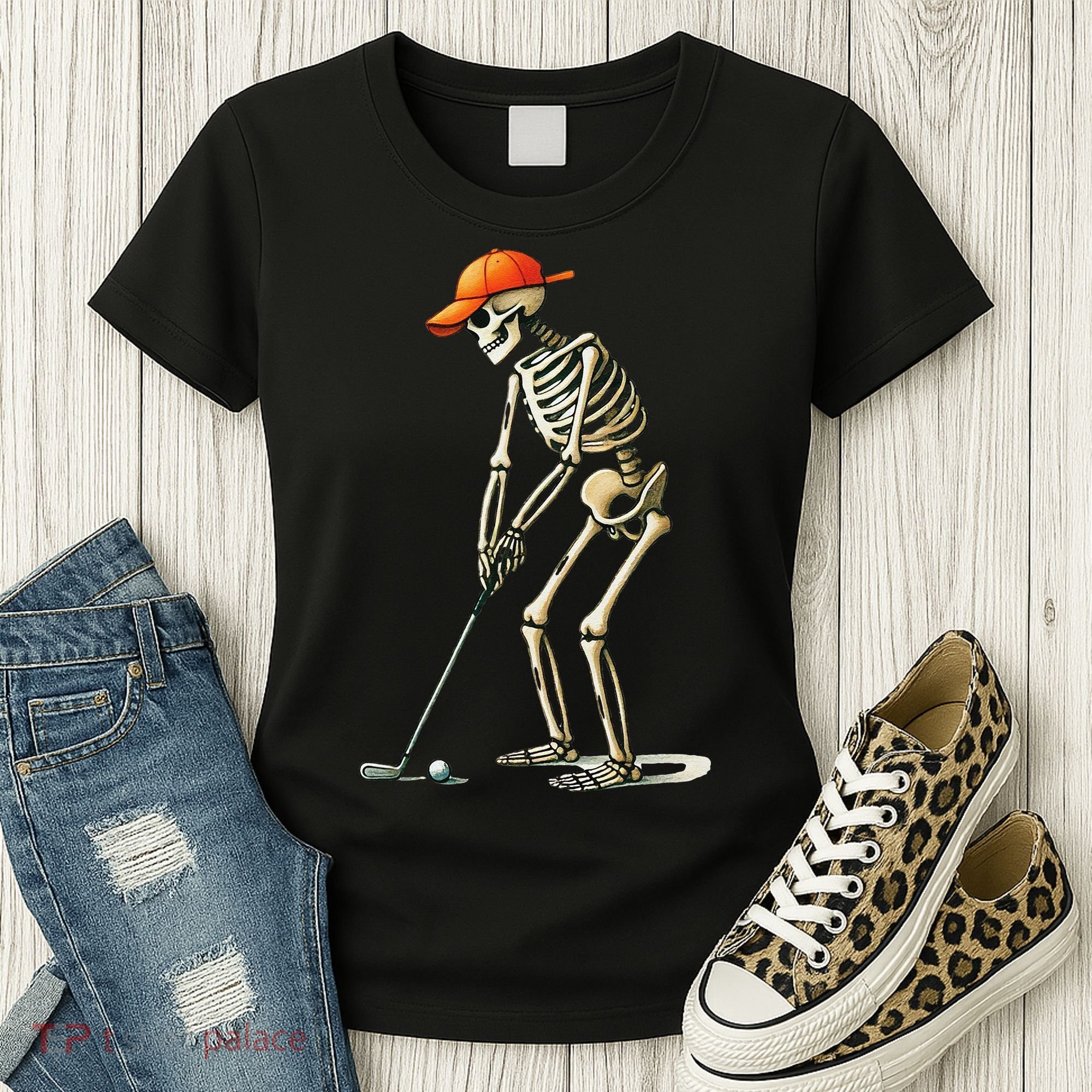 Skeleton Golf Halloween Golfer Golf Player Funny Gift Women's T-Shirt