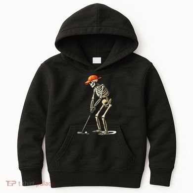 Skeleton Golf Halloween Golfer Golf Player Funny Gift Kids Hoodie