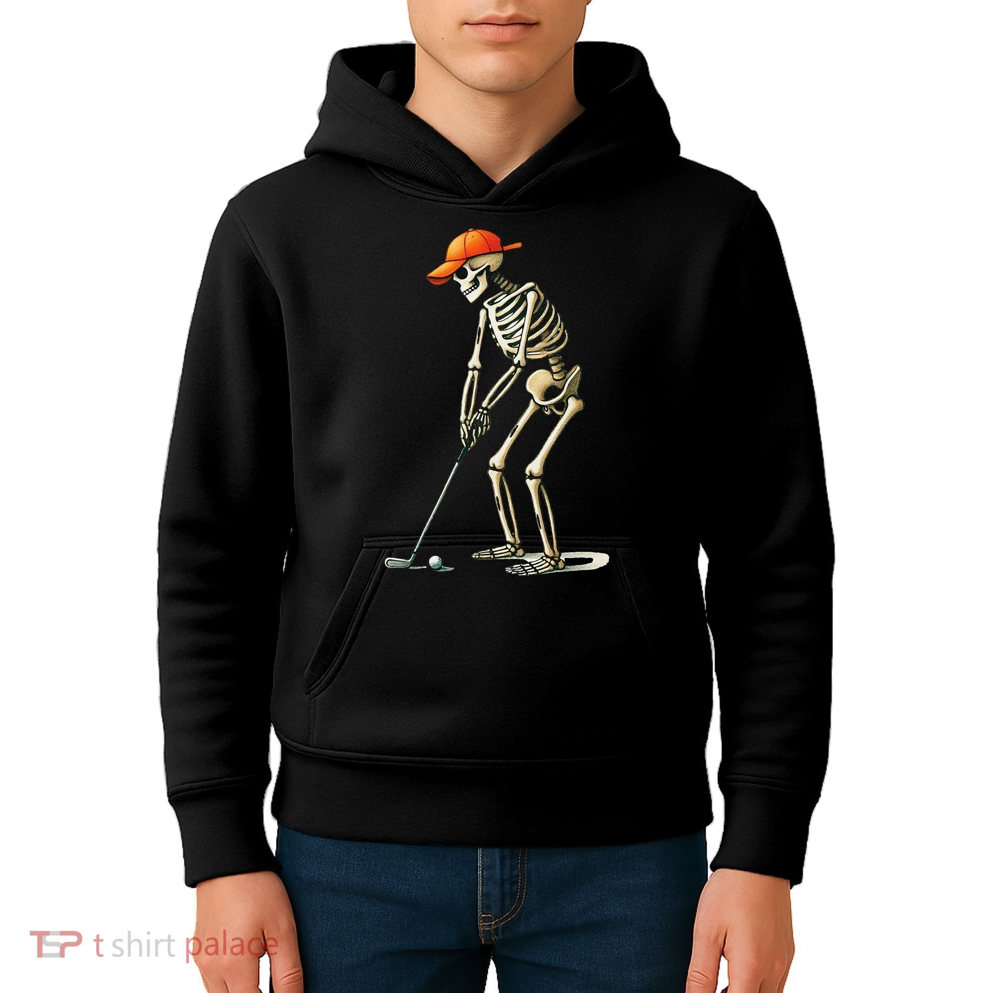 Skeleton Golf Halloween Golfer Golf Player Funny Gift Kids Hoodie