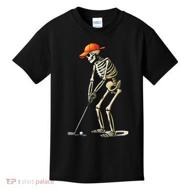 Skeleton Golf Halloween Golfer Golf Player Funny Gift Kids T-Shirt