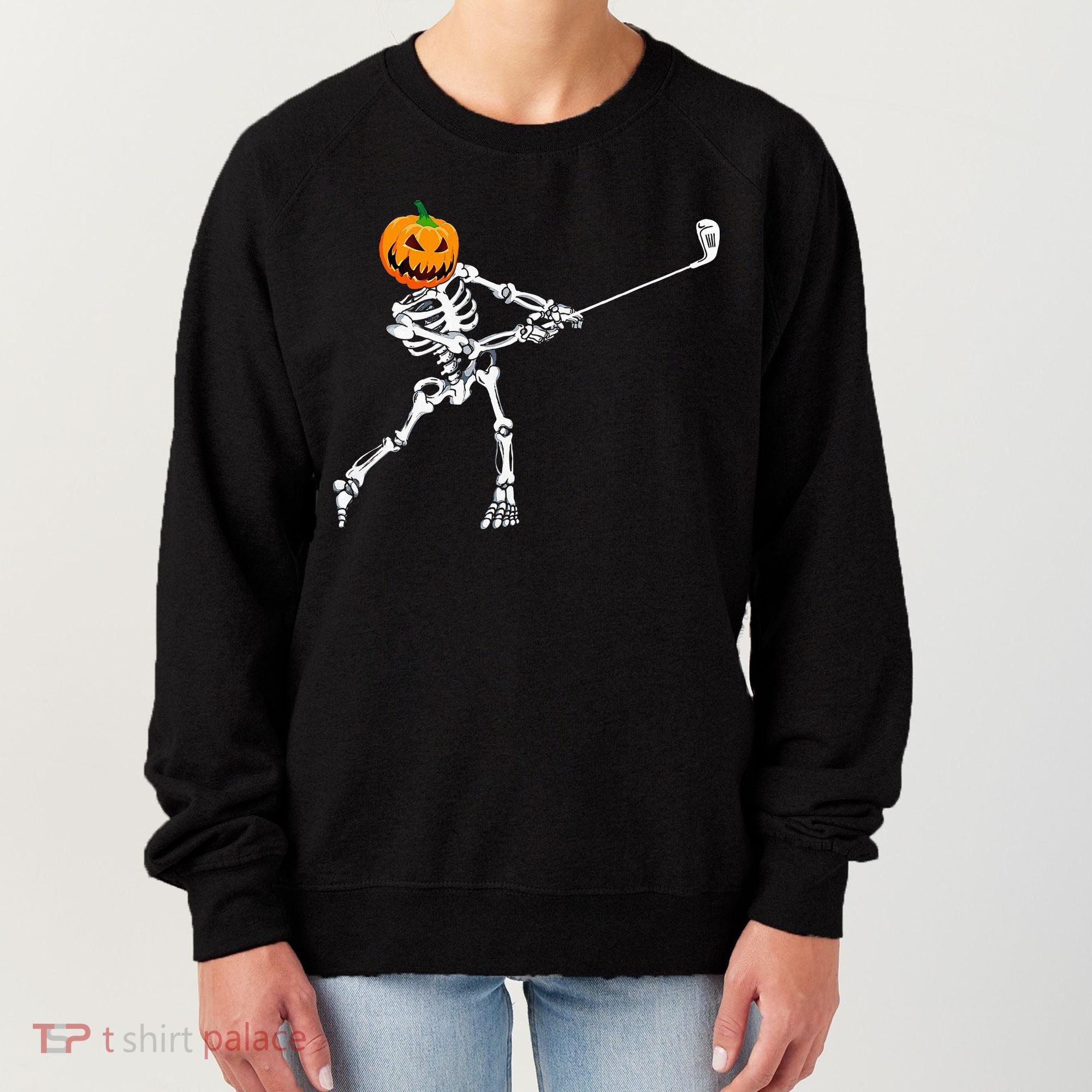 Skeleton Golf Halloween Pumpkin Golfing Golfer Women's Sweatshirt
